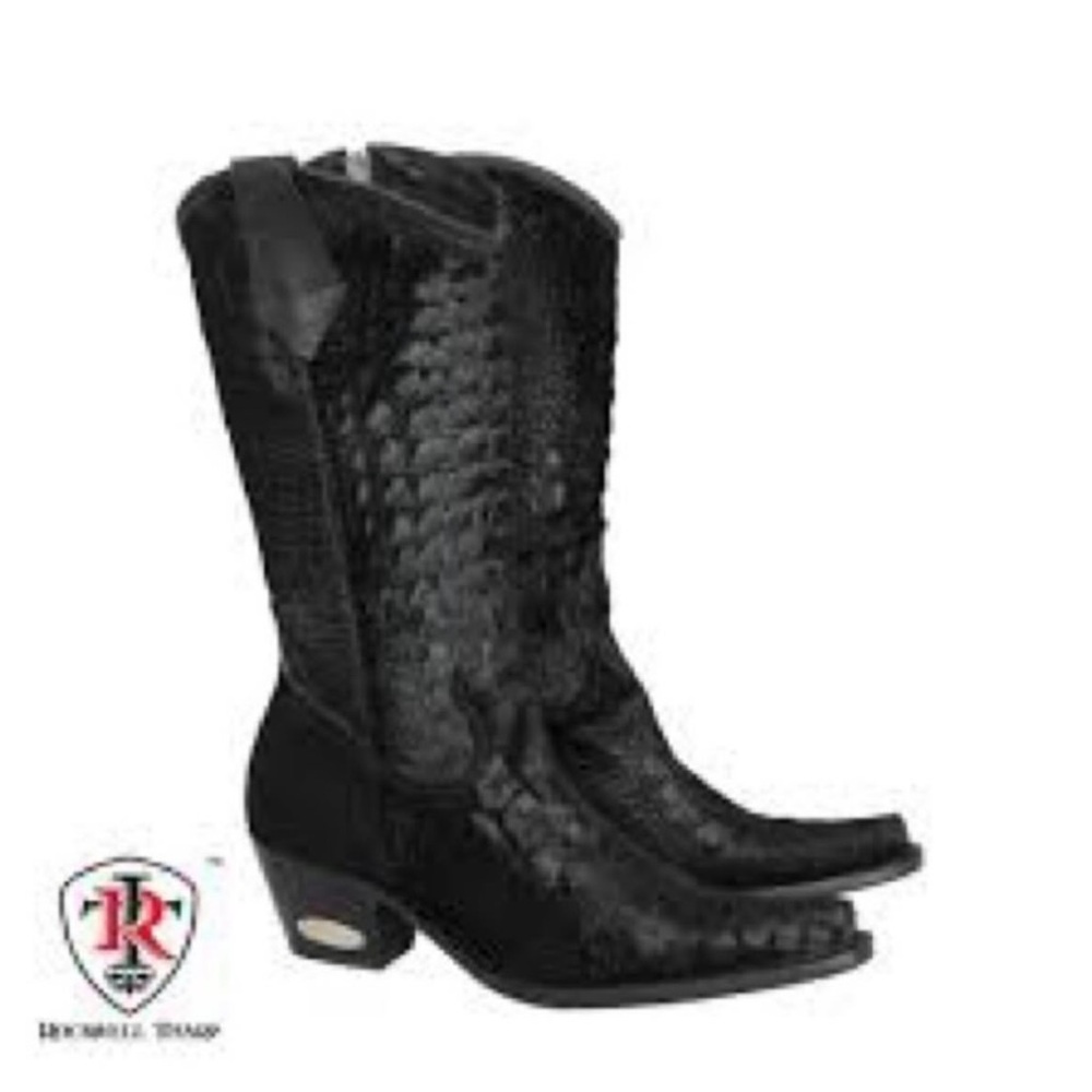 Rockwell Tharp Genuine Calf Hair Crocodile Embossed Pattern Western Style Boots - Picture 3 of 9